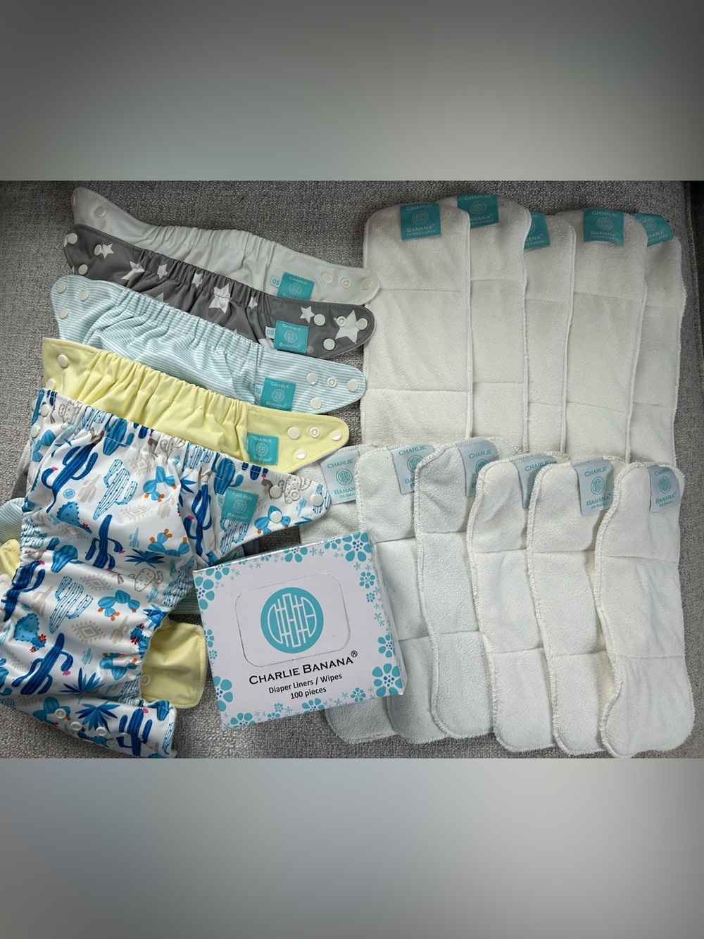 like-new Charlie Banana reusable diapering bundle